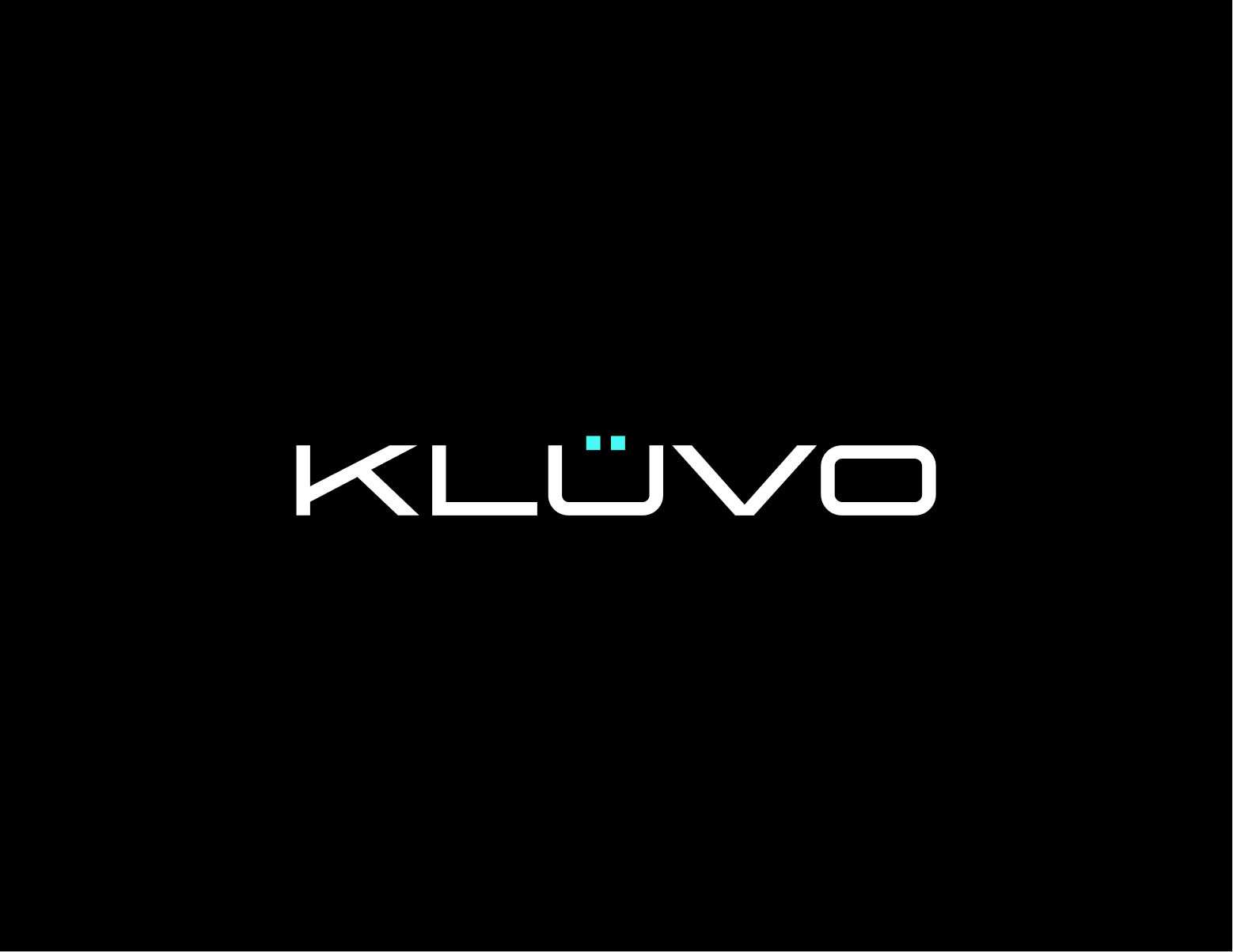 The KLÜVO wordmark, white capitals on black, with a teal umlaut