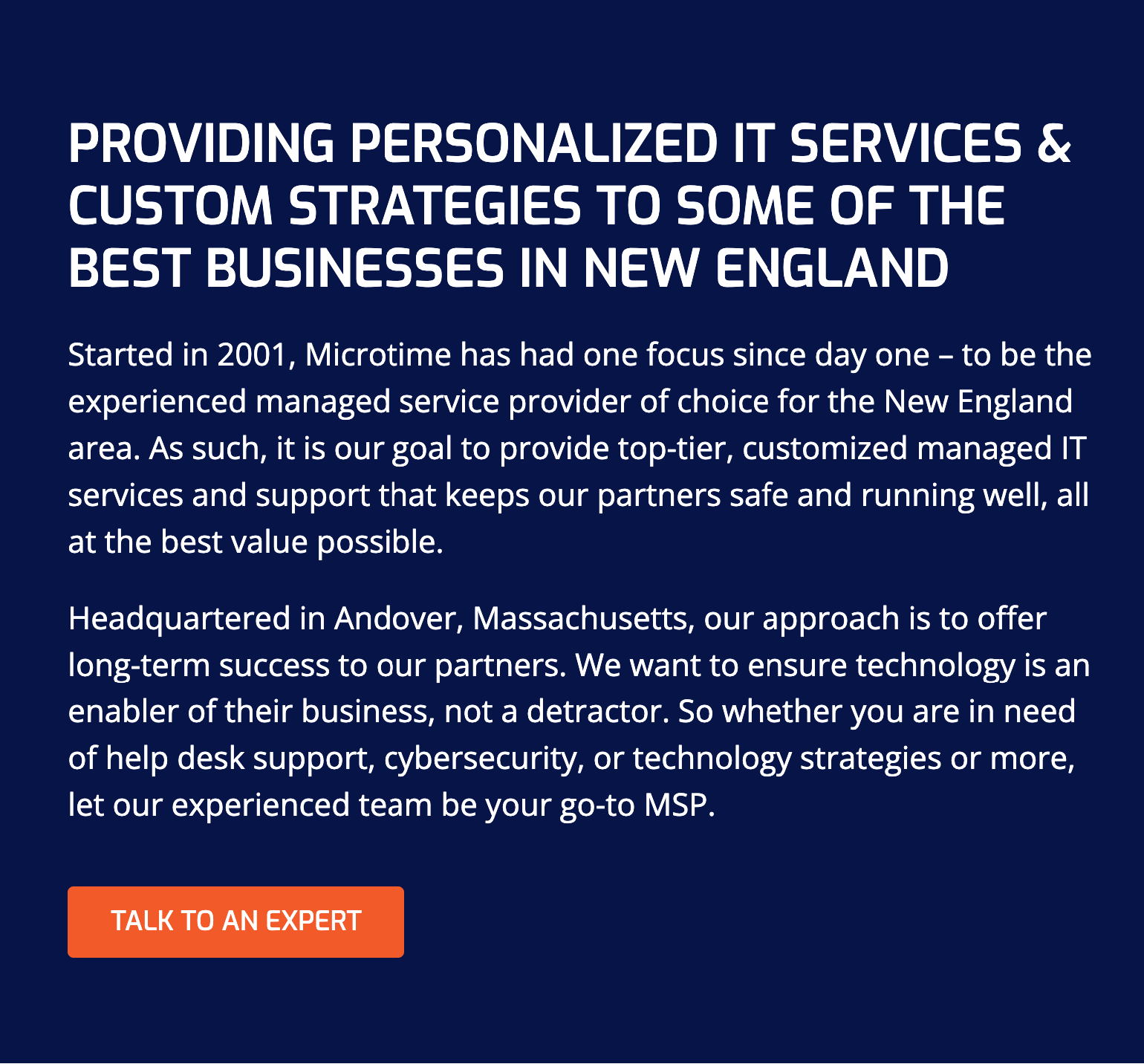 Microtime’s main website: “Providing personalized IT services & custom strategies to some of the best businesses in New England”