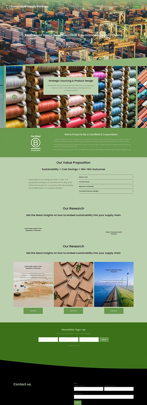 The old Sustainable Supply Partners site, from the hero down